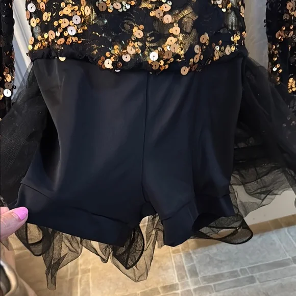 Sequin Embellished Black and Gold Top with Shorts